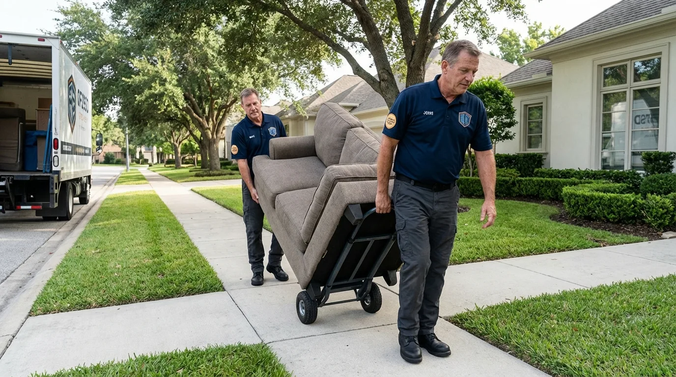 Local residential moving crew loading furniture in Elsa, TX