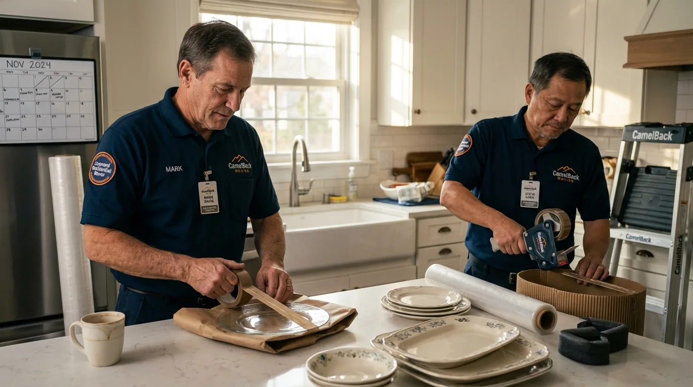 Professional crew packing kitchen dishware in Elsa, TX